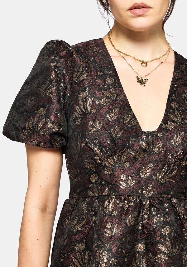 Rena Snake Jacquard Mini Dress - Brown