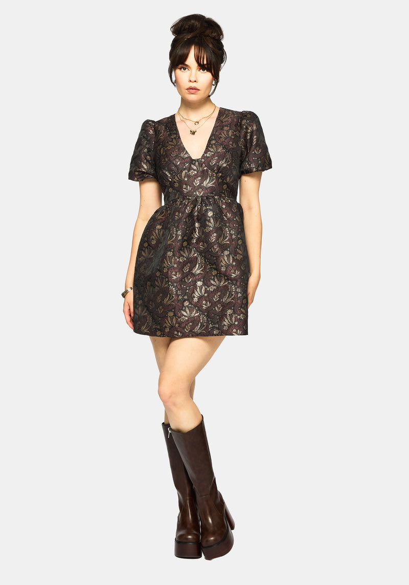 Rena Snake Jacquard Mini Dress - Brown