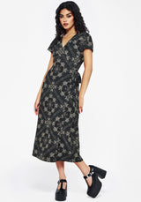 Poem Moth Print Wrap Midi Dress