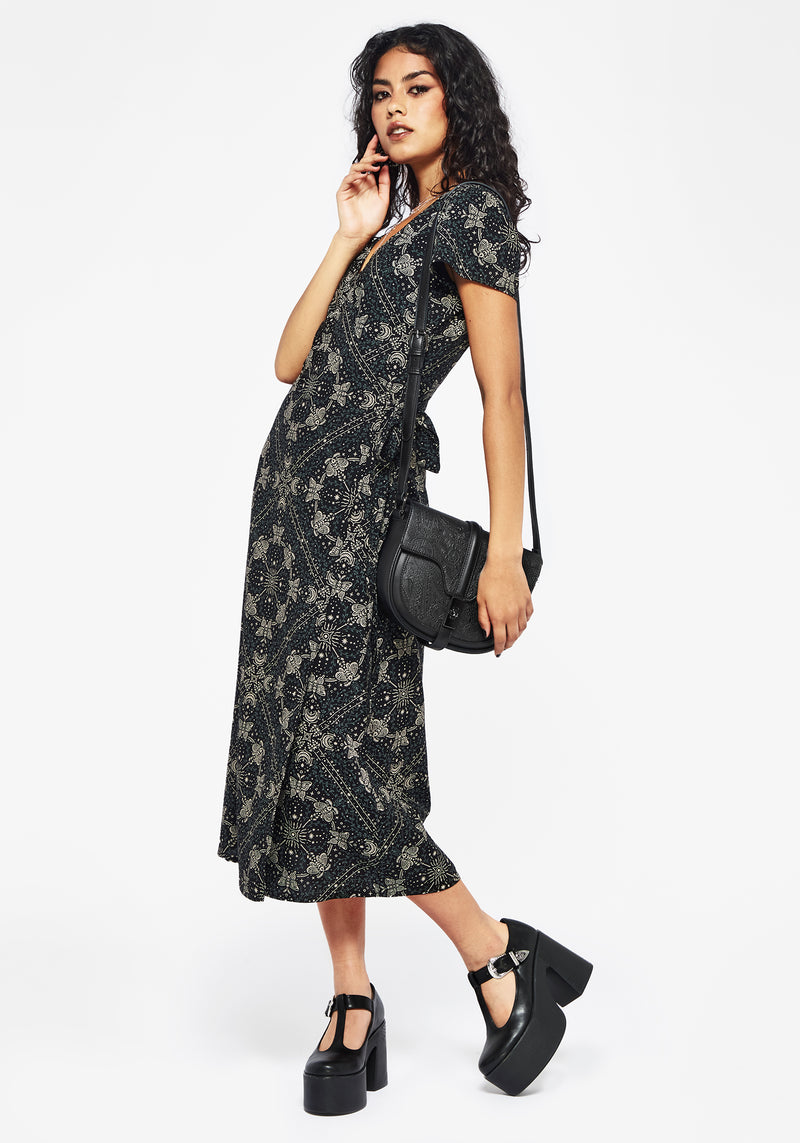Poem Moth Print Wrap Midi Dress