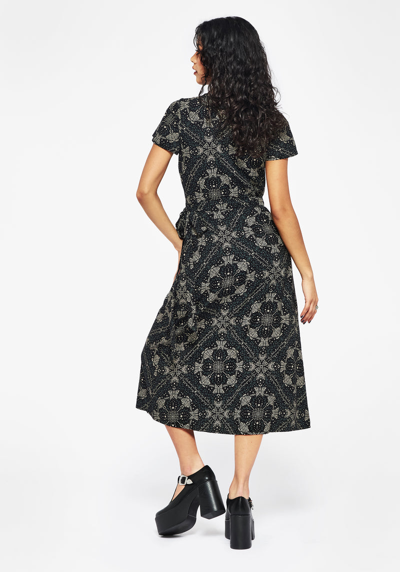 Poem Moth Print Wrap Midi Dress