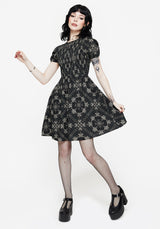 Poem Moth Print Puff Sleeve Mini Dress