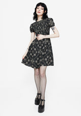 Poem Moth Print Puff Sleeve Mini Dress