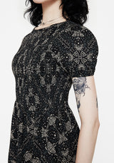 Poem Moth Print Puff Sleeve Mini Dress