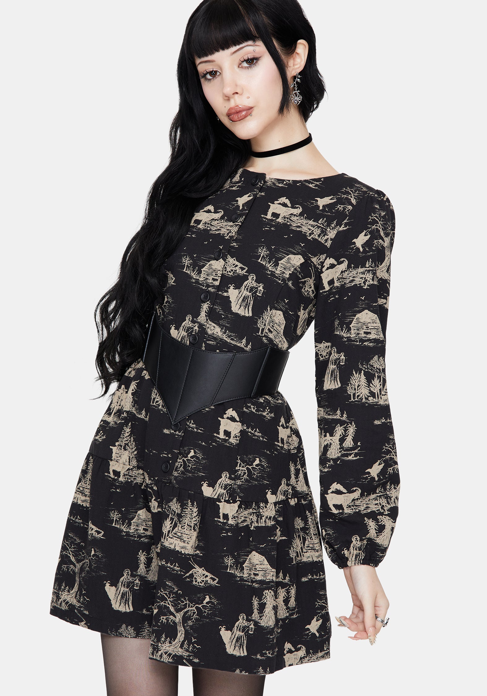 Lacelle Cotton Button Up Long Sleeve Mini Dress