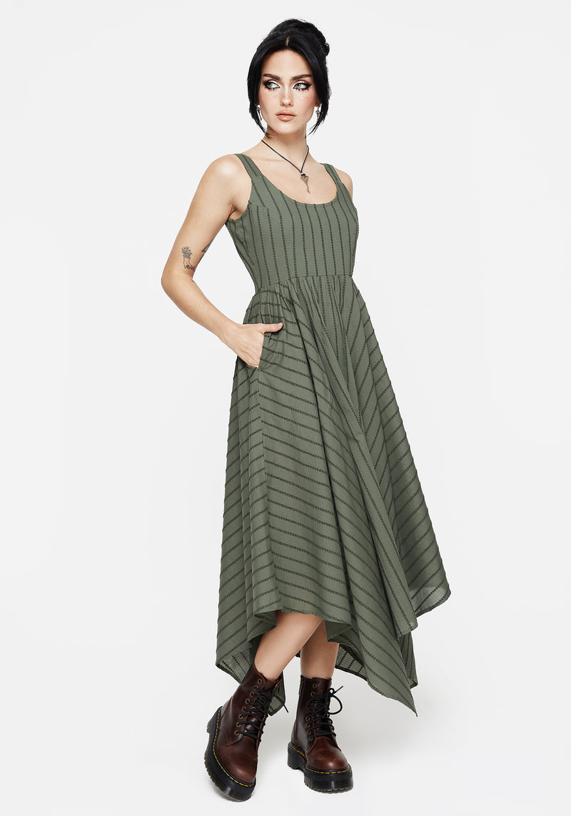 Blythe Cotton Handkerchief Hem Midaxi Dress - Green