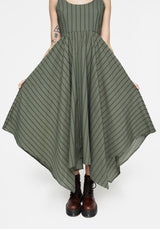 Blythe Cotton Handkerchief Hem Midaxi Dress - Green