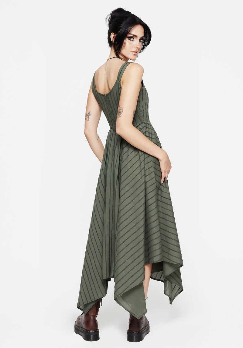 Blythe Cotton Handkerchief Hem Midaxi Dress - Green