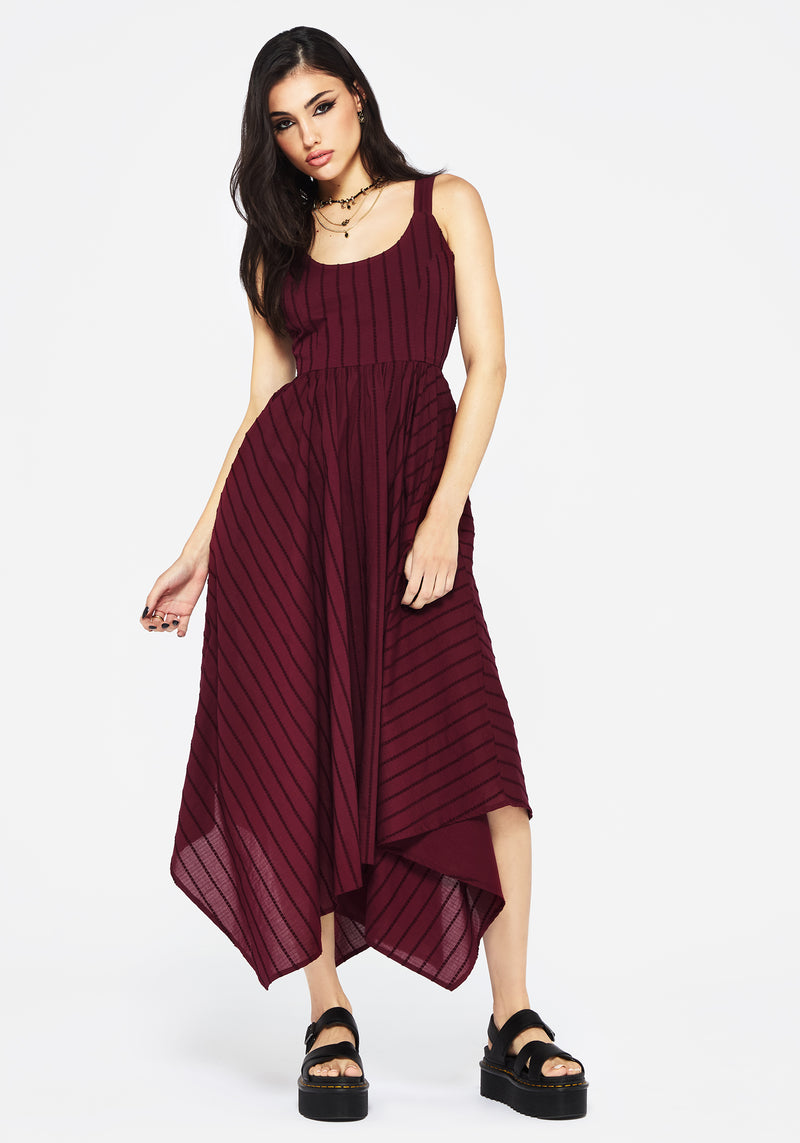 Blythe Cotton Handkerchief Hem Midaxi Dress - Burgundy