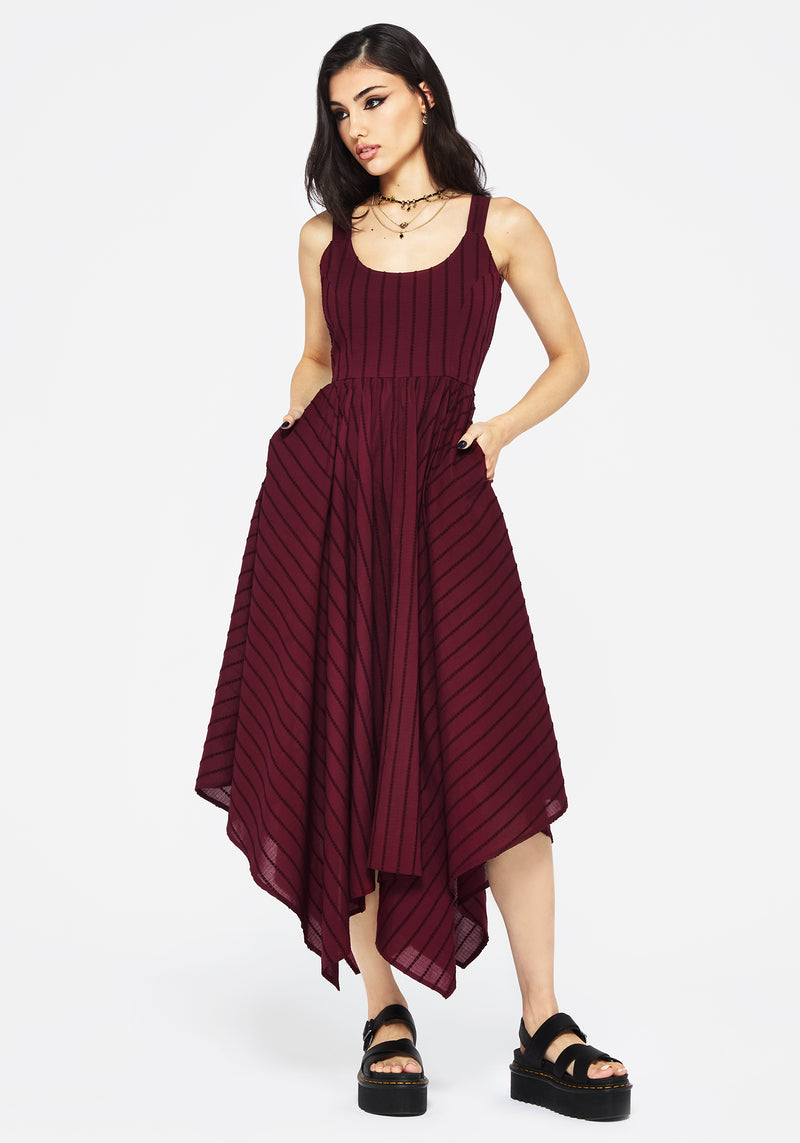 Blythe Cotton Handkerchief Hem Midaxi Dress - Burgundy