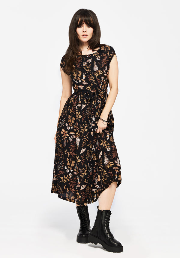 Luthien Crinkle Printed Button Up Midi Dress