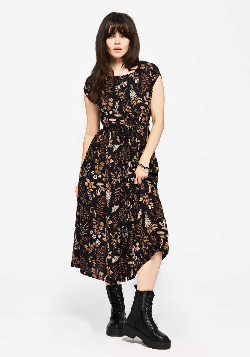 Luthien Crinkle Printed Button Up Midi Dress
