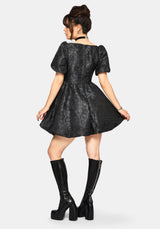 Nocturna Jacquard Scoop Neck Puffball Mini Dress