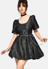 Nocturna Jacquard Scoop Neck Puffball Mini Dress
