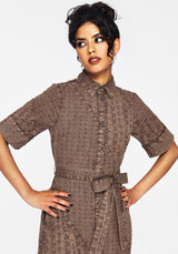 Summerisle Cotton Broderie Detail Tie Wrap Midi Shirt Dress