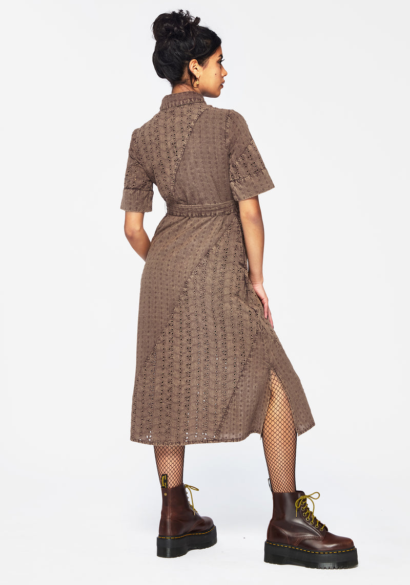 Summerisle Cotton Broderie Detail Tie Wrap Midi Shirt Dress