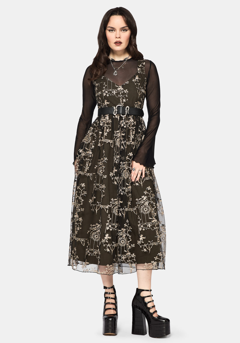 Stellar Vine Embroidery Midaxi Dress
