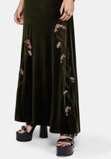 Virosa Floral Embroidered Velour Gown - Green