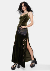 Virosa Floral Embroidered Velour Gown - Green