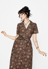 Rhea Cotton Blend Moth and Moon Print Midi Shirt Dress