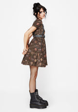 Rhea Cotton Blend Moth and Moon Print Mini Smock Dress