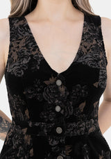 Fleur Corduroy Deep V Neck Floral Print Mini Dress