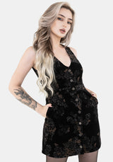 Fleur Corduroy Deep V Neck Floral Print Mini Dress