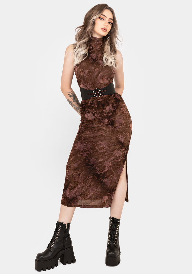 Serenade High Neck Ruched Floral Midaxi Dress