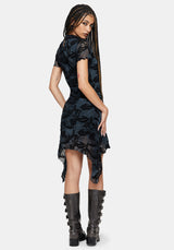 Bryn Floral Flocked Mesh Hanky Hem Mini Dress