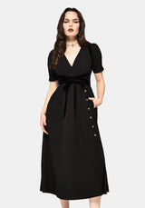 Brae Wrap Puff Sleeve Centipede Button Midaxi Dress