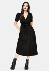 Brae Wrap Puff Sleeve Centipede Button Midaxi Dress