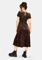 Seraphine Dragonfly Embroidered Velour Smocked Bodice Midi Dress