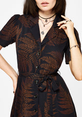 Ruin Fern Printed Midi Shirt Dress - Brown