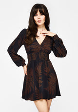 Ruin Fern Printed Mini Dress - Brown