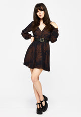 Ruin Fern Printed Mini Dress - Brown