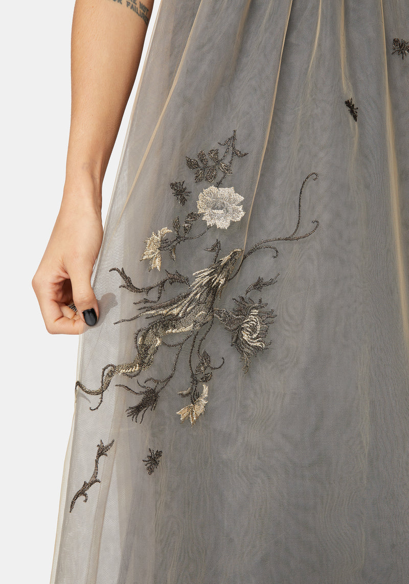 Whim Dragon Embroidered Tulle Midaxi Dress