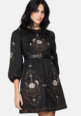 Vine Floral Embroidered Long Sleeve Mini Dress
