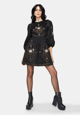 Vine Floral Embroidered Long Sleeve Mini Dress