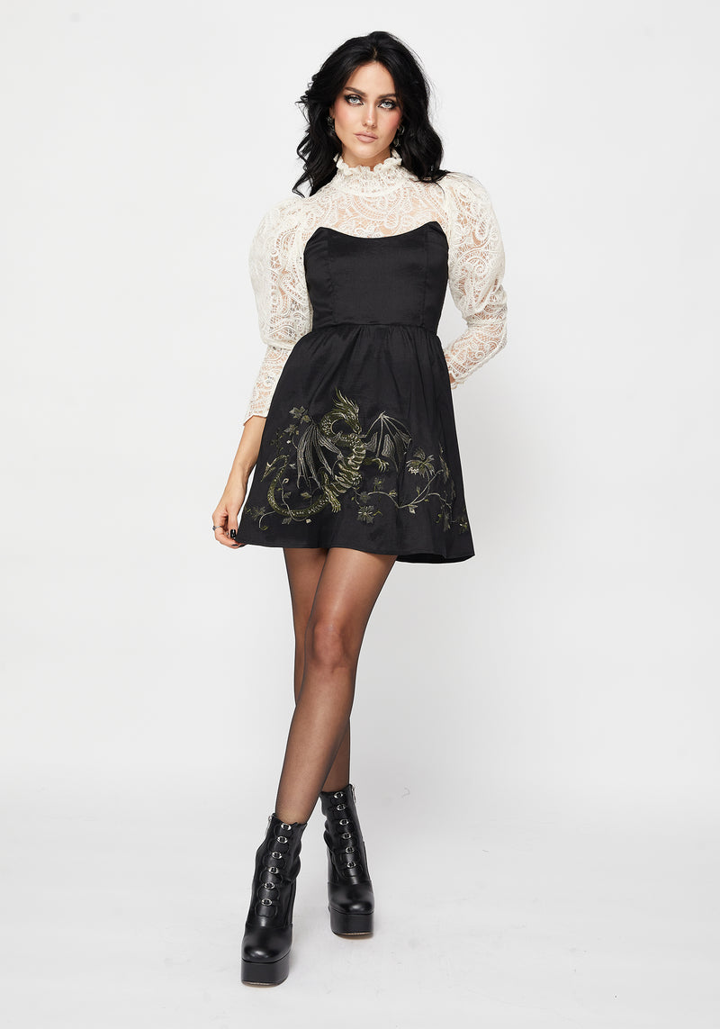 Muse Dragon Embroidery Strapless Mini Dress