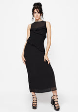 Reflections Black Frill Detail Sleeveless Maxi Dress