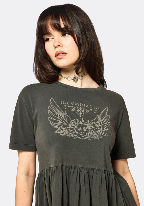 Illvminatio Bleach Graphic Cotton Mini Skater Dress