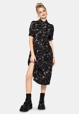 Crimson Magpie and Moth Print Midi Shirt Dress