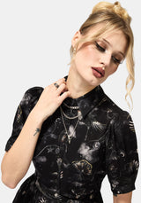 Crimson Magpie and Moth Print Midi Shirt Dress