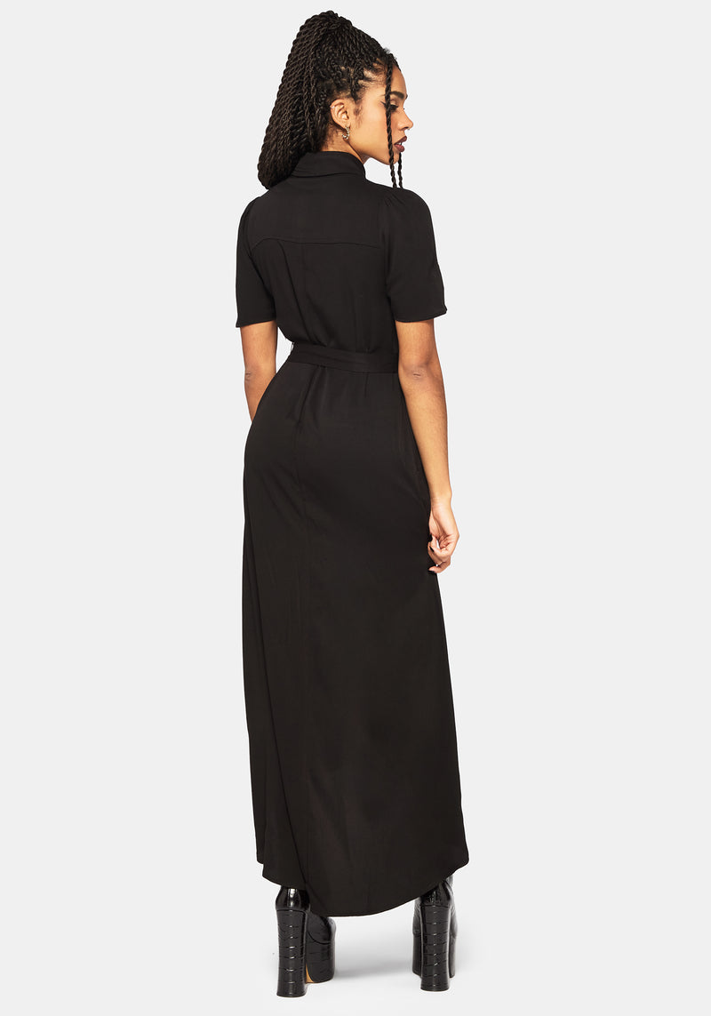 Isara Dragon Embroidered High Low Midaxi Shirt Dress