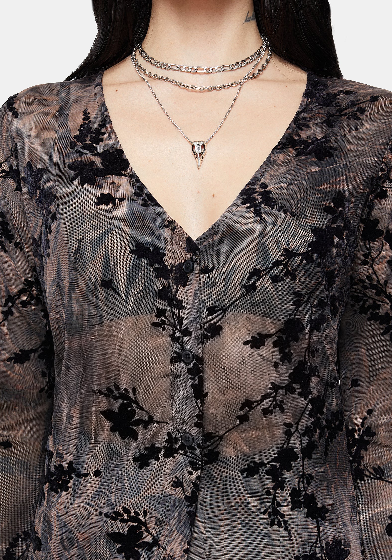 Monroe Flocked Mesh Long Sleeve Midaxi Overdress UK 10
