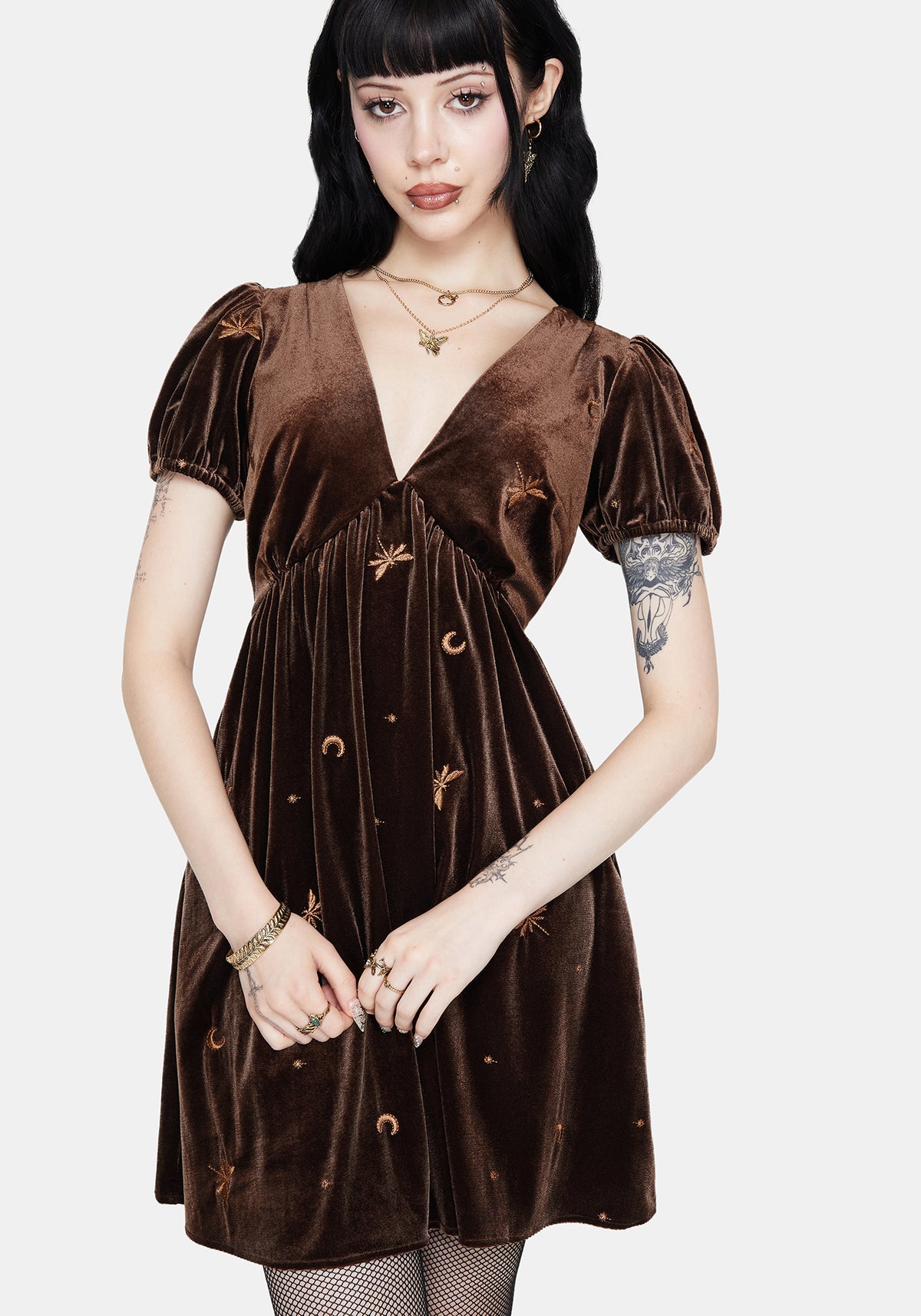 Seraphine Dragonfly Embroidered Velour Mini Dress