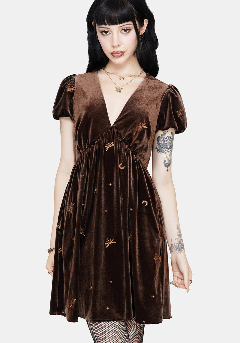 Seraphine Dragonfly Embroidered Velour Mini Dress