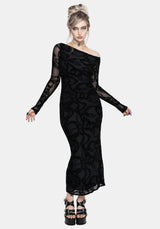 Paleo Flocked Mesh Skeletal Snake Long Sleeve Midaxi Dress