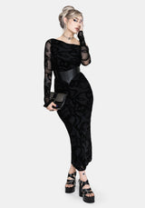 Paleo Flocked Mesh Skeletal Snake Long Sleeve Midaxi Dress