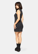 Despair Cotton Embroidered Acid Wash Ribbed Mini Dress